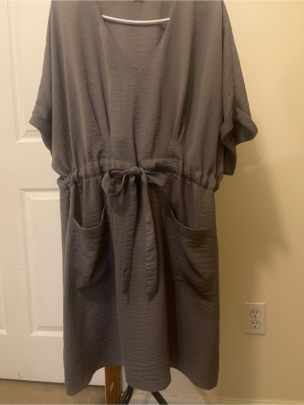 Primark Slate Grey V-Neck Midi Dress with Drawstring